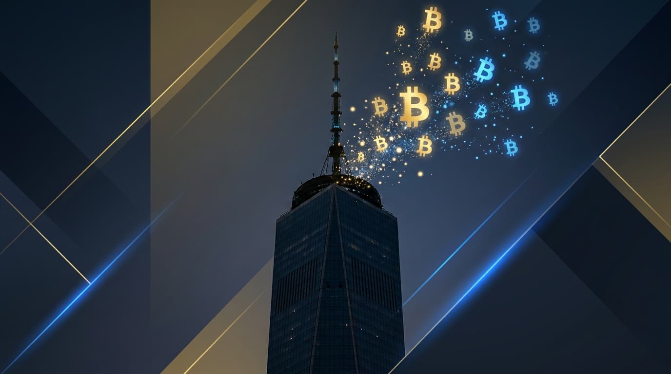 Digital illustration of institutional finance infrastructure connecting to the Stellar blockchain network for tokenized securities settlement
