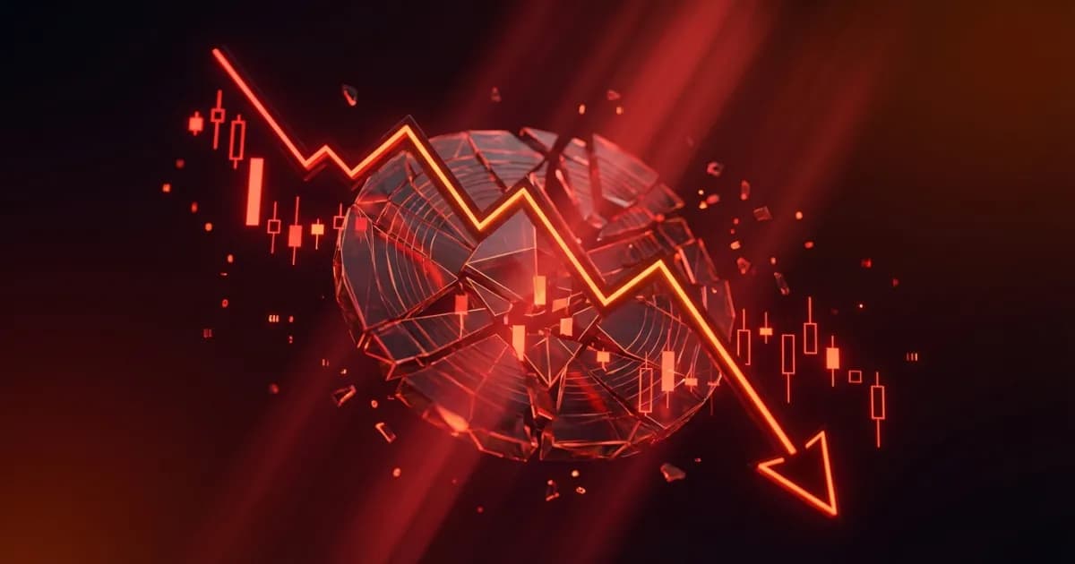 Abstract visualization of MANTRA OM token price crash after token split event
