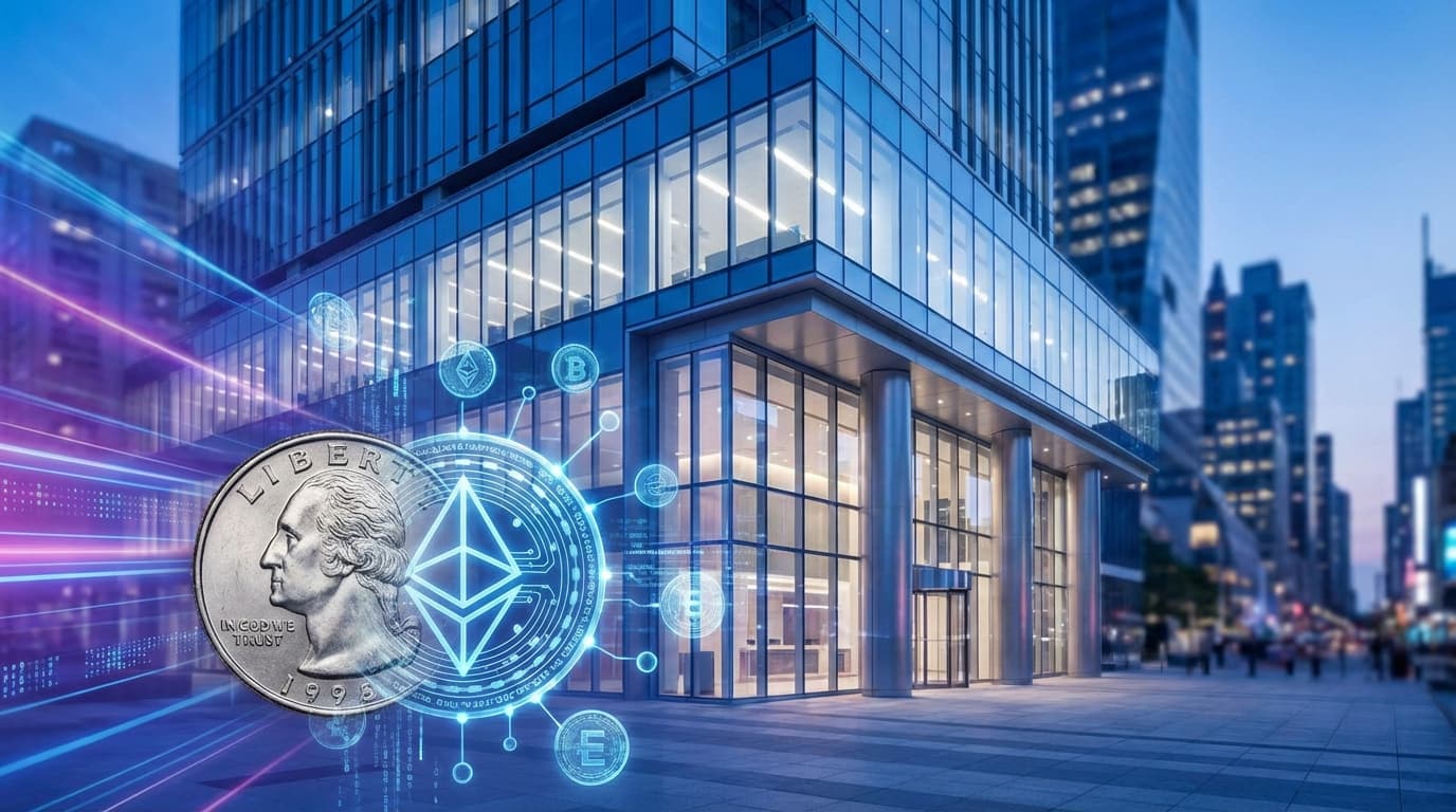 SoFi Bank logo with stablecoin and blockchain visualization