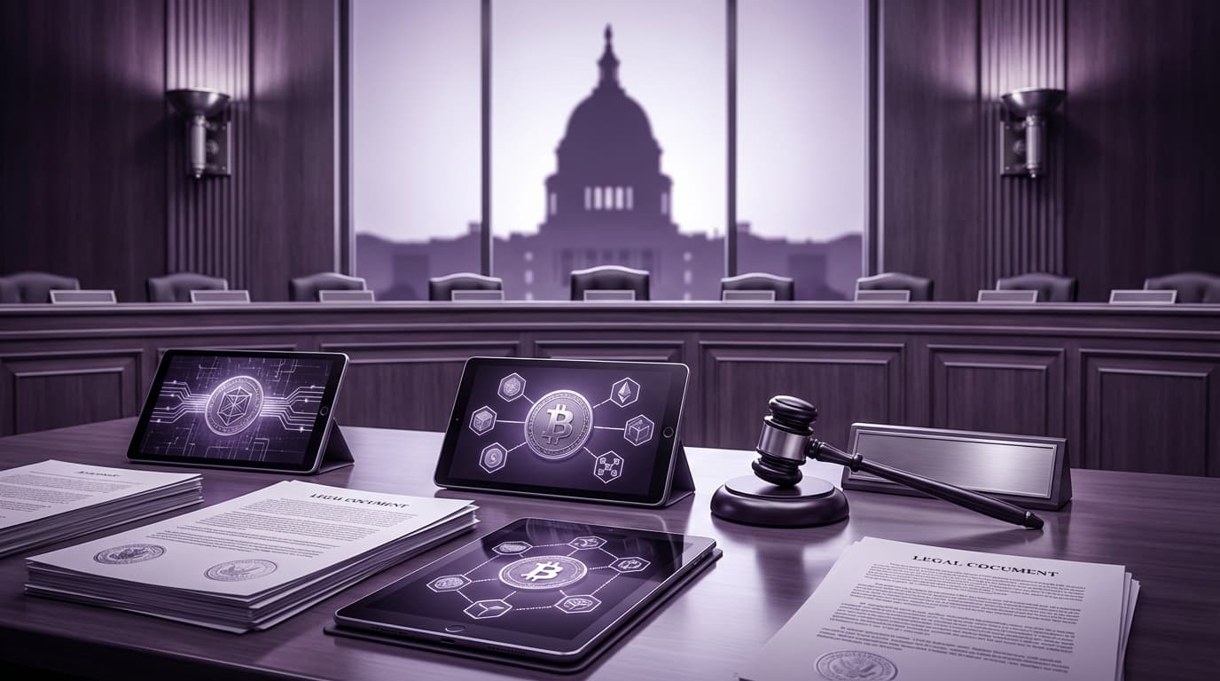 U.S. Capitol building with digital cryptocurrency symbols representing the CLARITY Act legislation