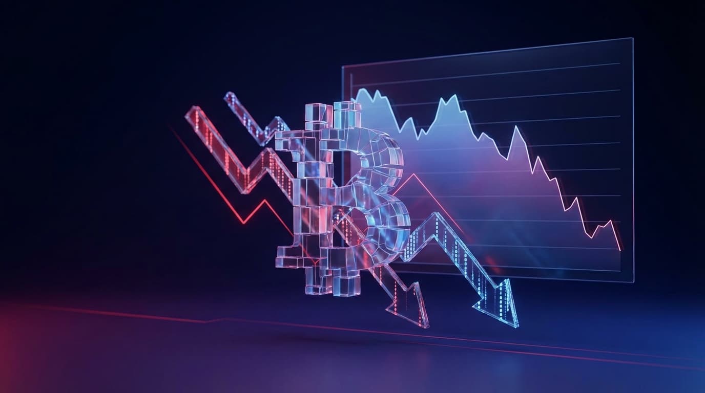 Abstract visualization of declining Bitcoin exchange flows with bearish indicators