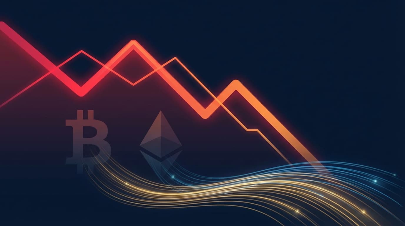 Chart showing crypto fund outflows with downward trending arrows and institutional investment icons