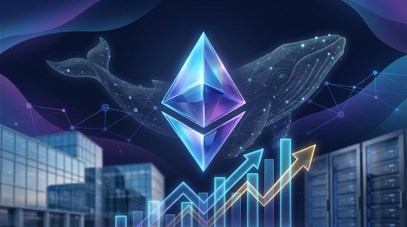 Abstract visualization of Ethereum institutional accumulation with whale symbolism