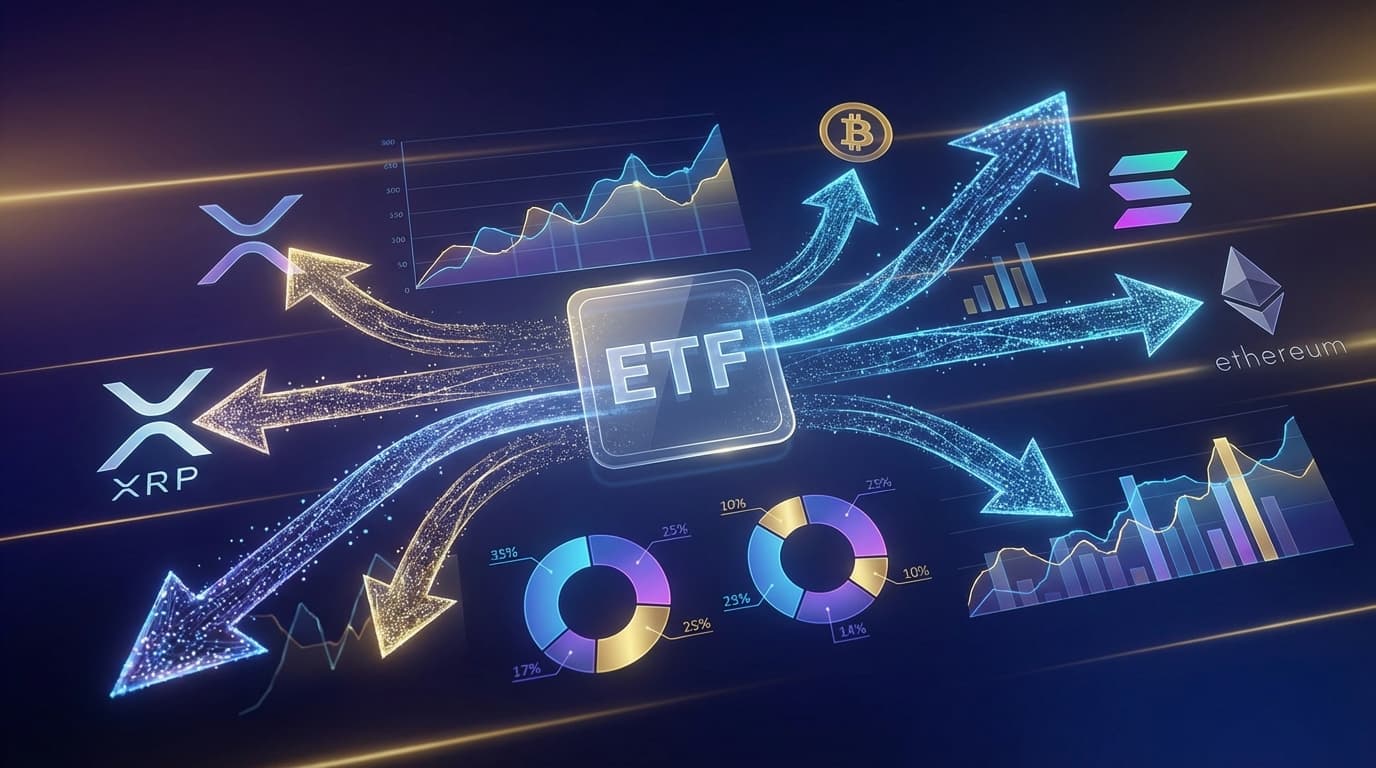 Institutional investment flow visualization showing capital rotating from Bitcoin to XRP and Solana