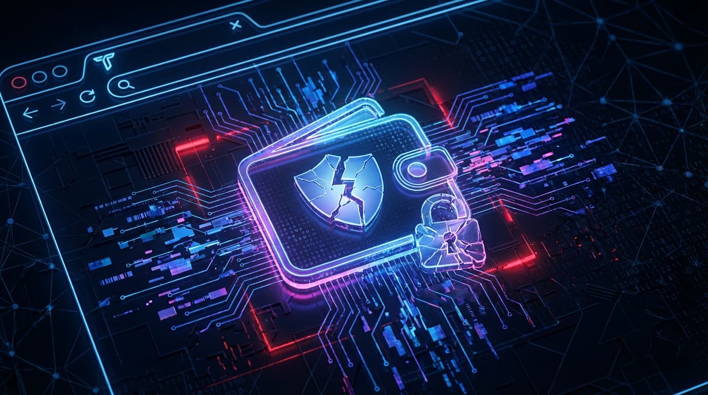 Digital security breach visualization showing broken wallet protection