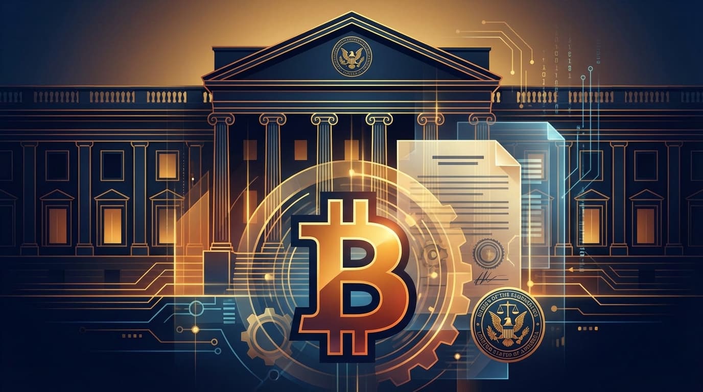 SEC building with Bitcoin symbol representing regulatory decision