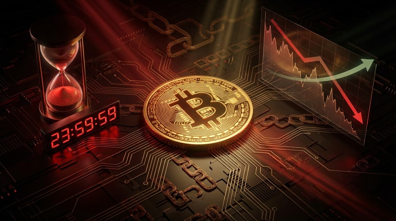 Bitcoin chart showing year-end price pressure with countdown timer visualization