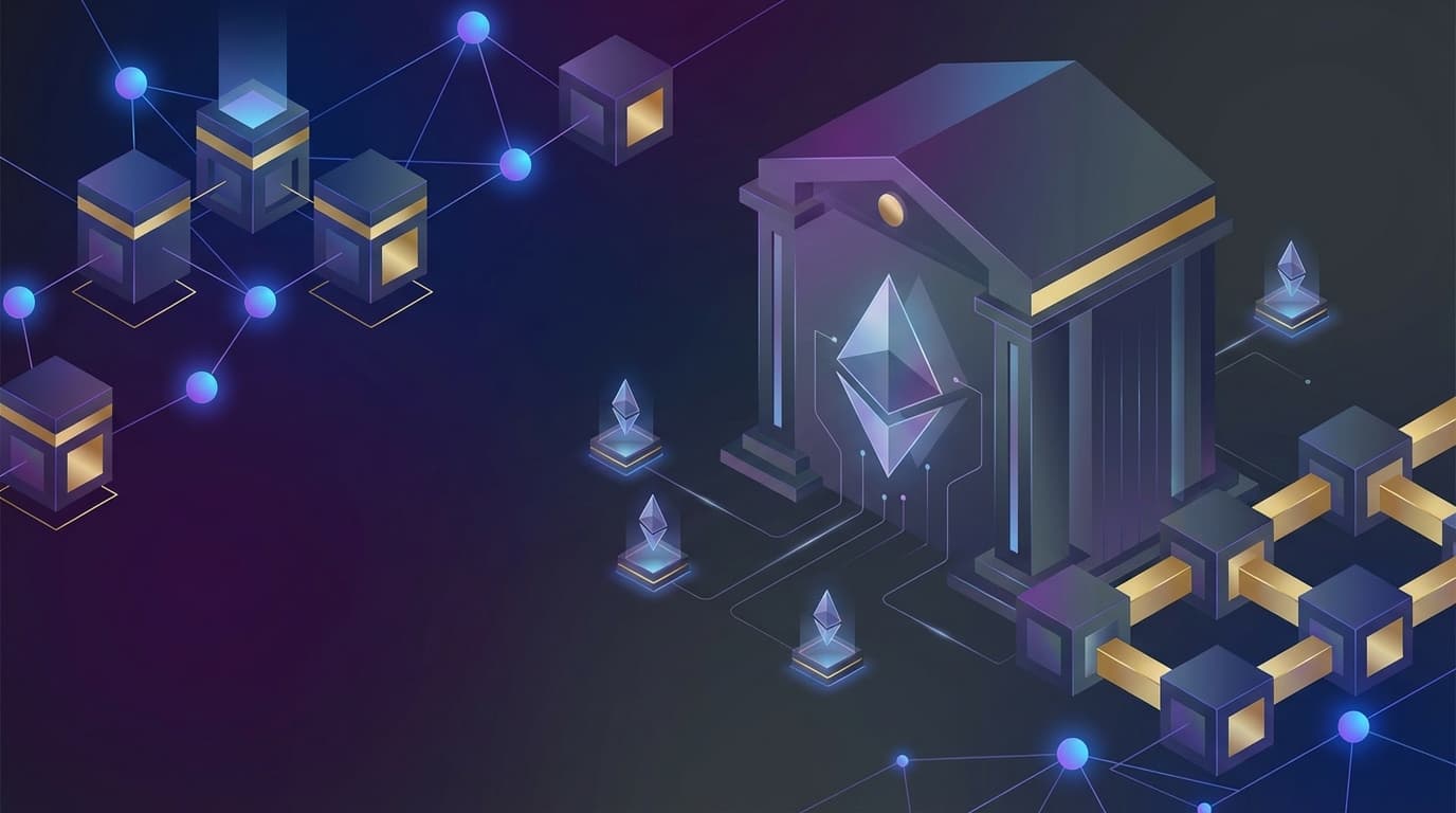 Visualization of Ethereum staking validators with institutional treasury symbolism