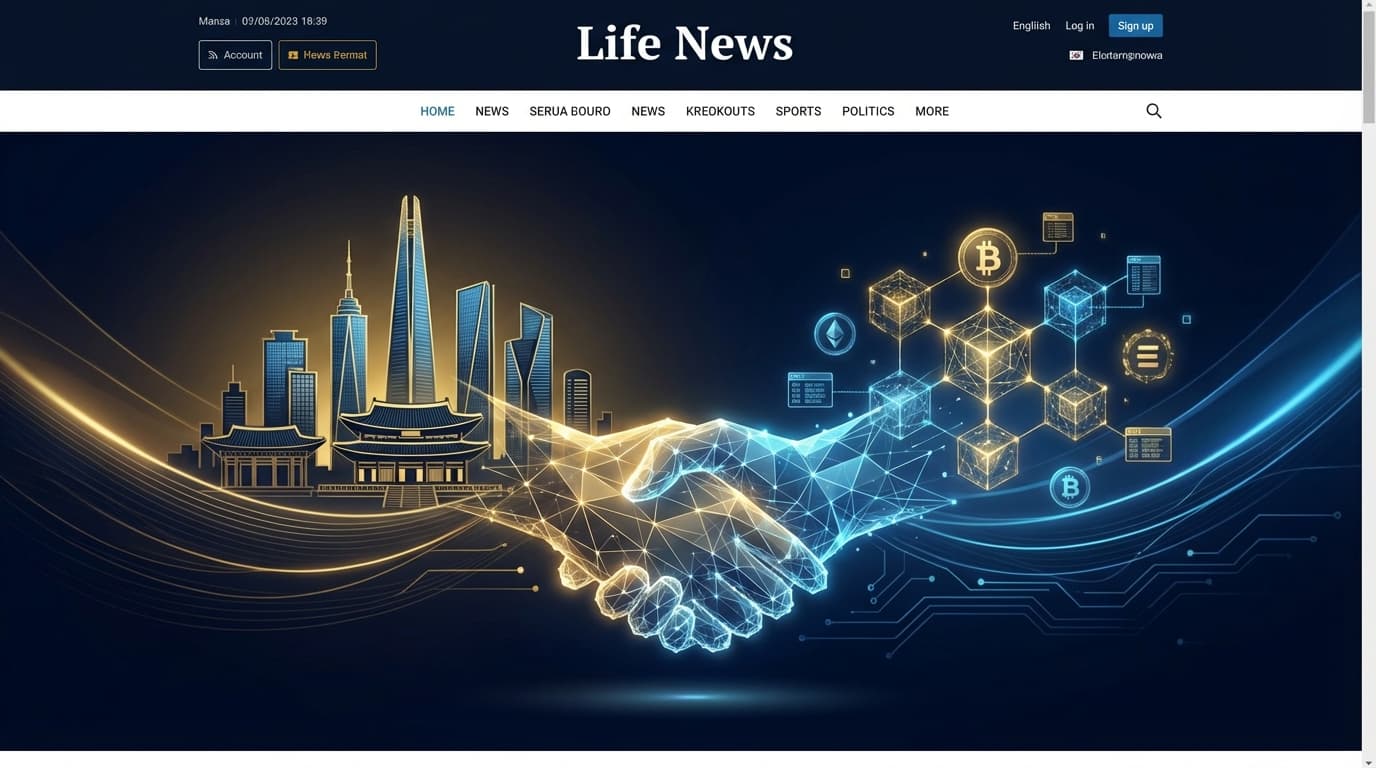 South Korean financial district with cryptocurrency exchange visualization