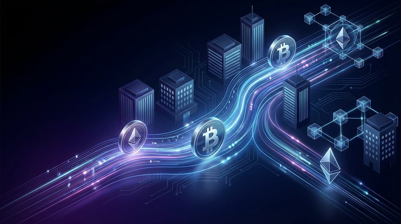 BlackRock logo with Bitcoin and Ethereum symbols representing institutional crypto transfers