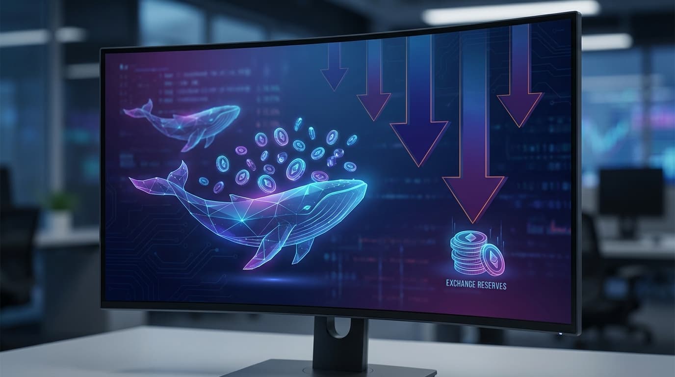 Chainlink LINK token with whale accumulation visualization and declining exchange reserves