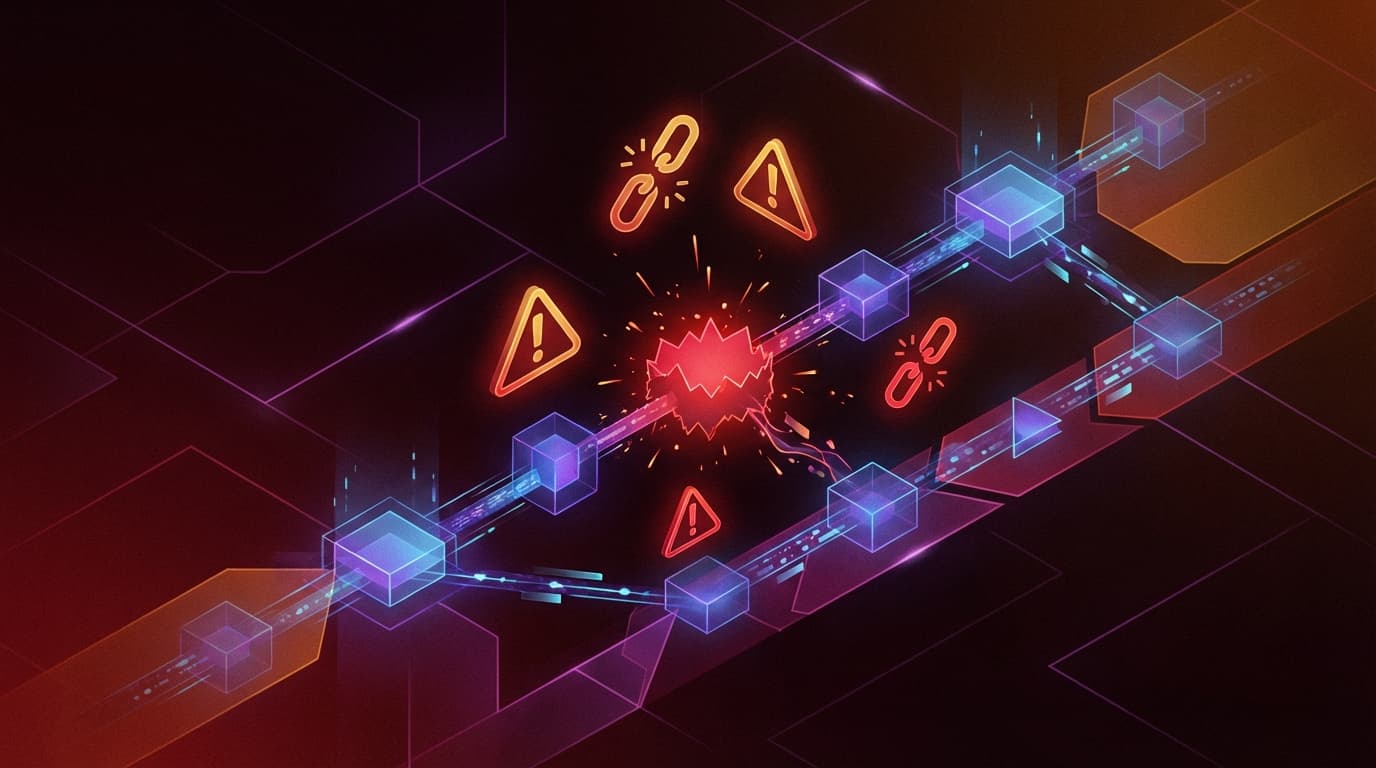 Abstract visualization of DeFi protocol oracle system with warning indicators