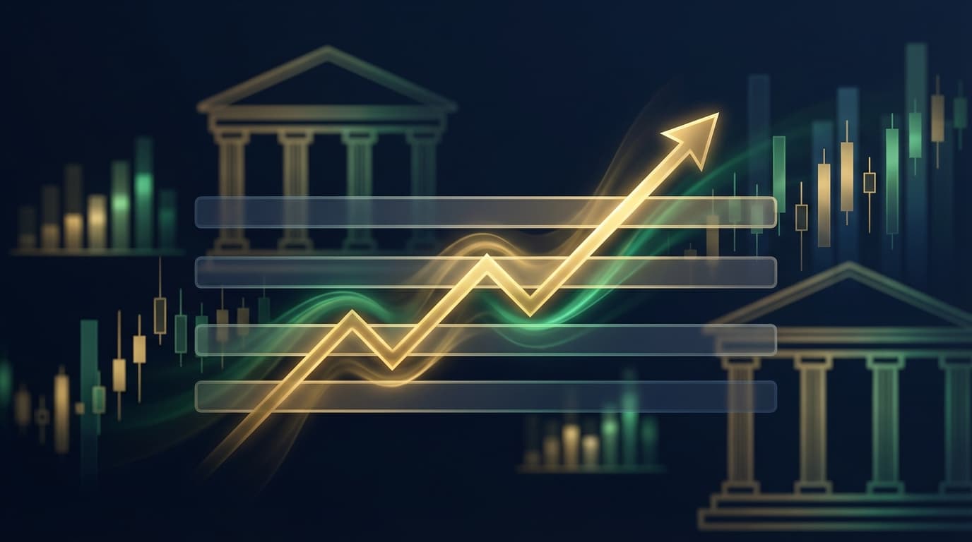 Bitcoin chart overlaid with bullish institutional analysis indicators showing price targets