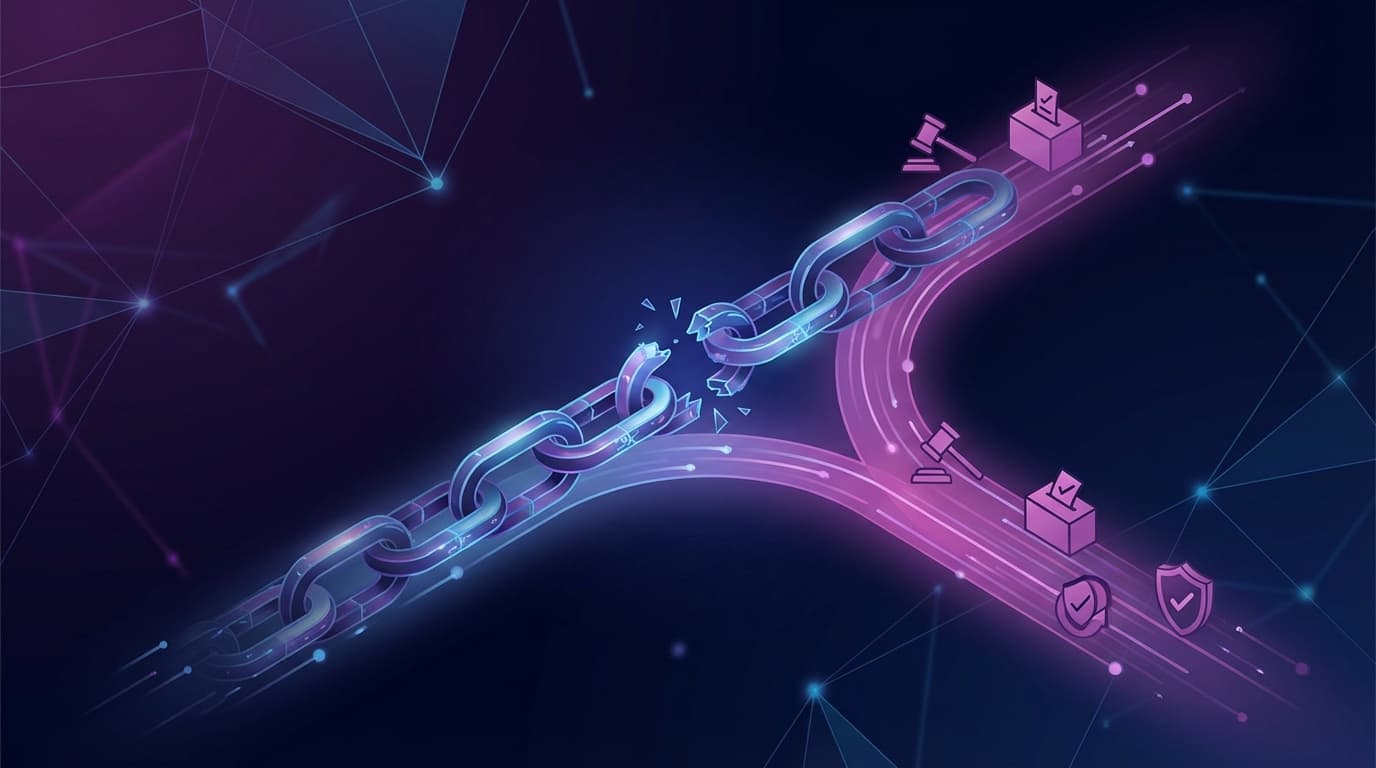 Abstract representation of a governance split in decentralized finance