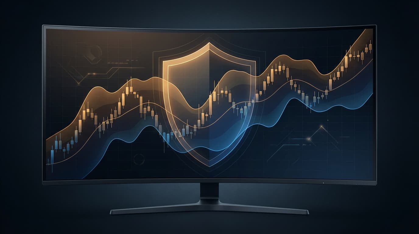 Binance exchange interface with price range protection shield graphic