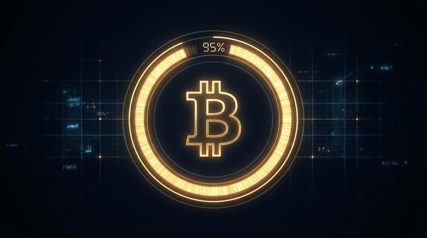 Visualization of Bitcoin supply milestone showing 20 million out of 21 million coins mined