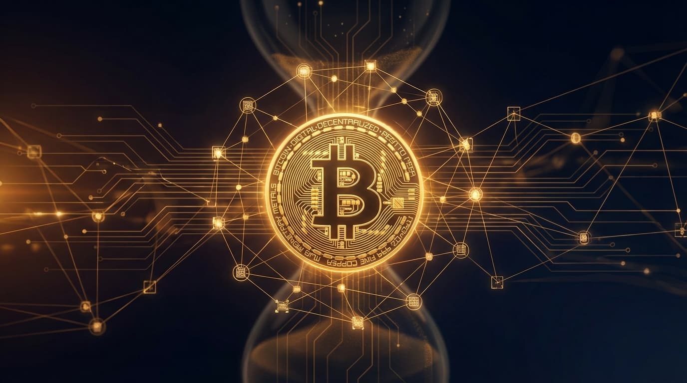 Abstract representation of Bitcoin supply milestone with digital scarcity visualization