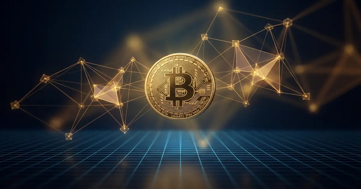 Bitcoin coin with supply counter approaching 20 million against a digital grid background