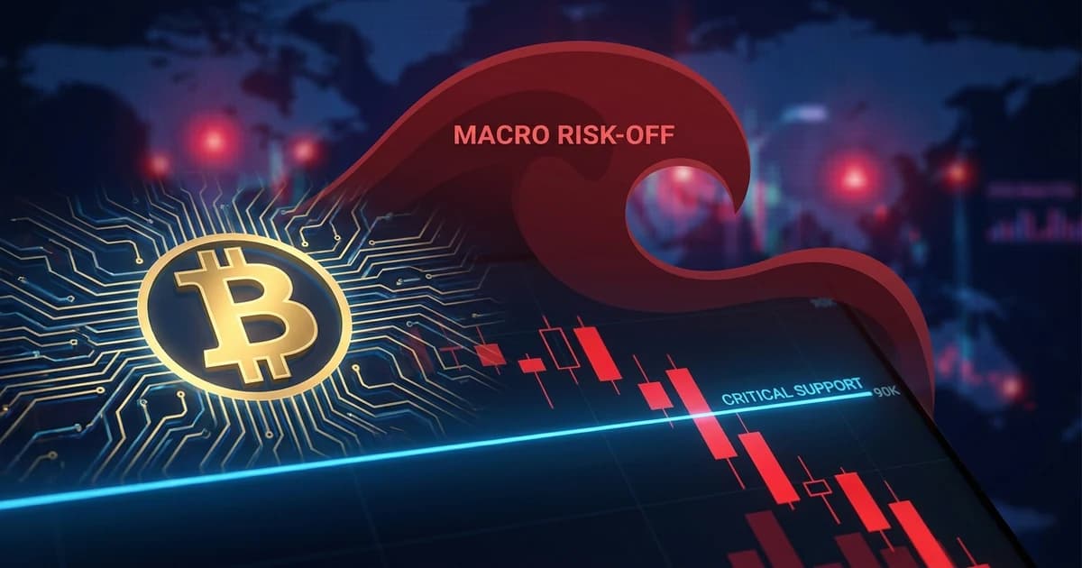 Bitcoin coin near a red market chart showing a risk-off selloff around the 60000 support zone