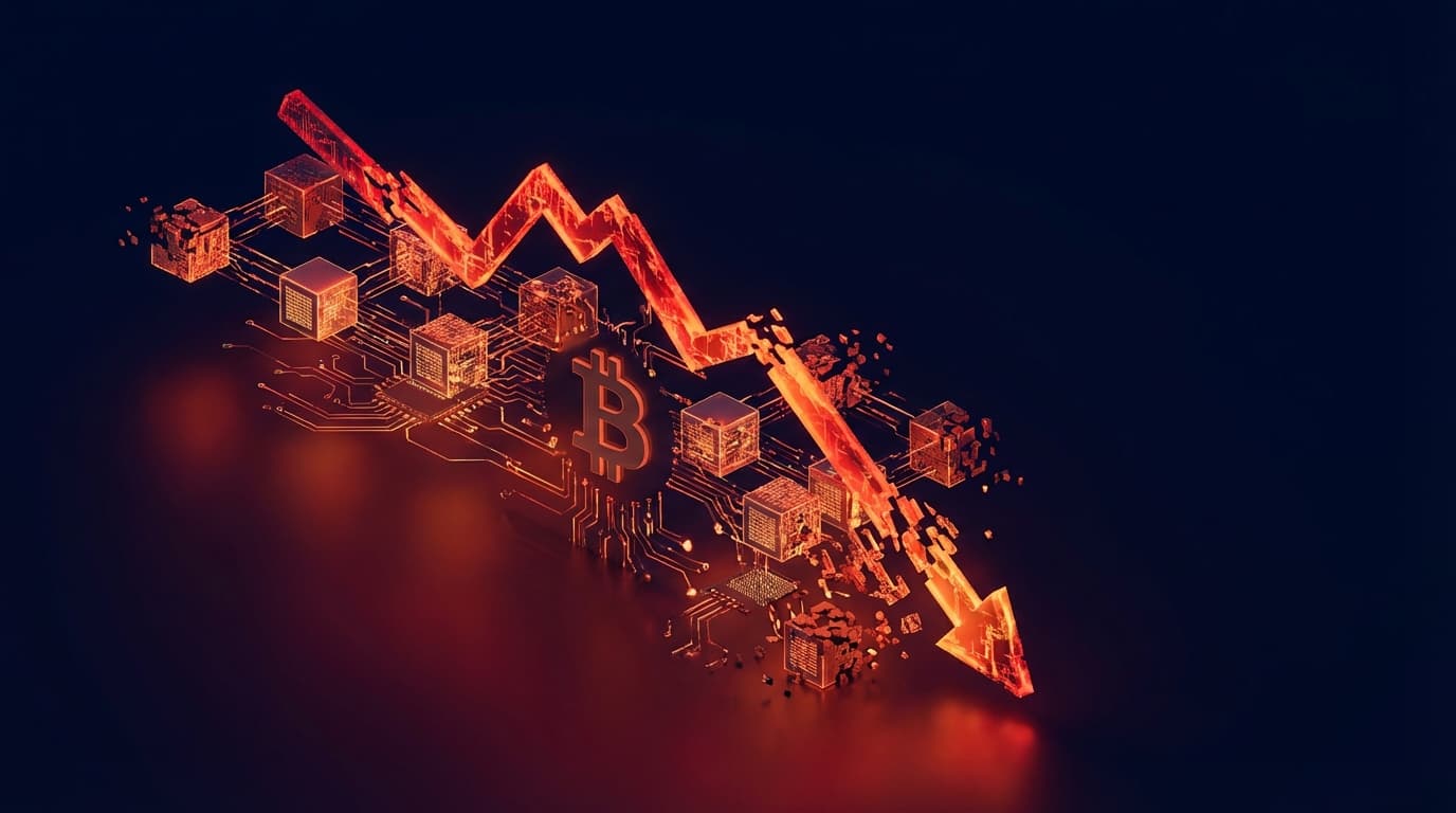 Bitcoin price crash visualization showing steep decline to $70,000 level