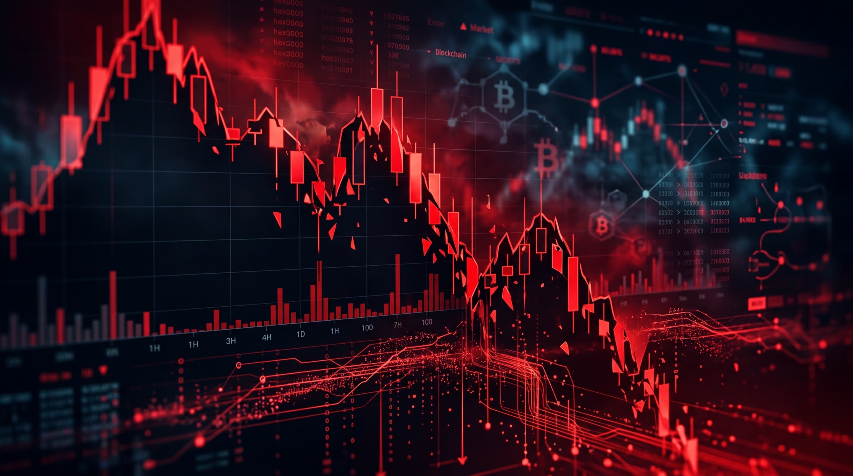 Bitcoin price chart showing sharp decline below $67,000 with liquidation data overlay
