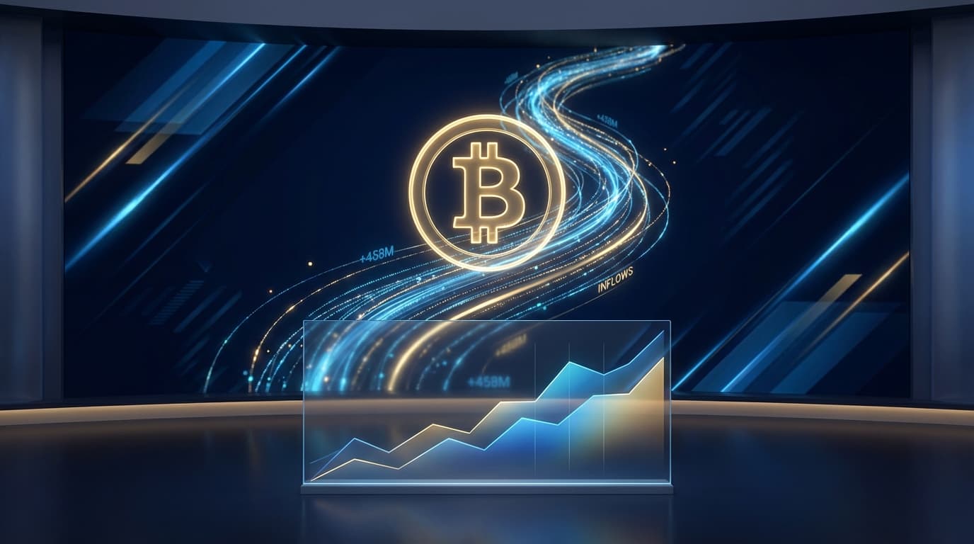 Bitcoin ETF inflows visualization showing institutional capital flowing into cryptocurrency markets