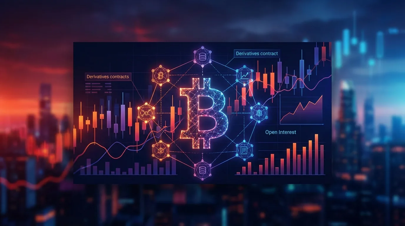 Bitcoin futures trading chart showing rising open interest with bearish positioning indicators