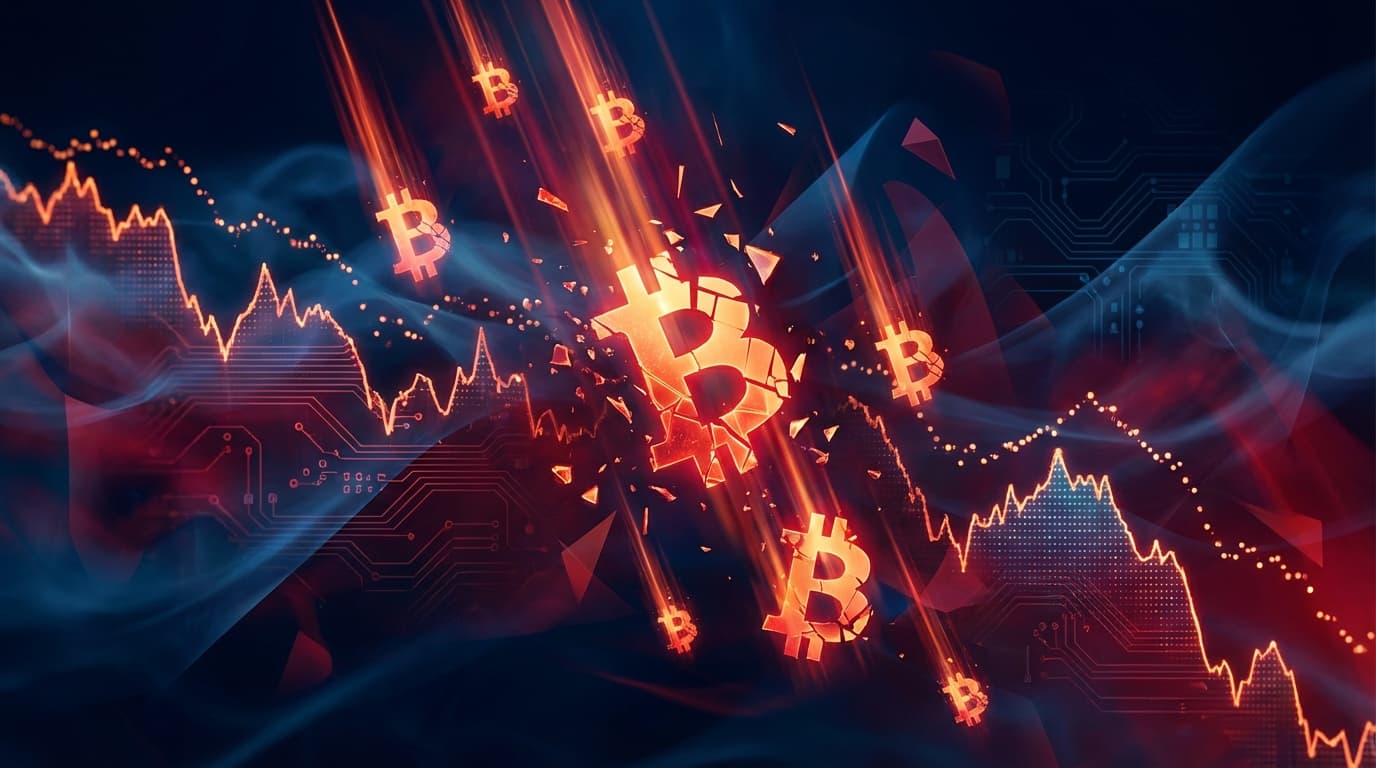 Bitcoin price chart showing dramatic decline below $73,000 with red candles