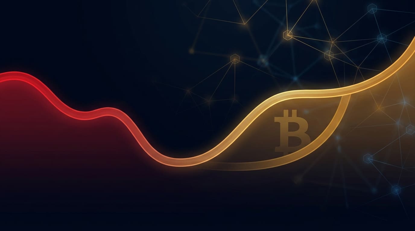 Abstract financial chart showing institutional portfolio decline alongside Bitcoin accumulation