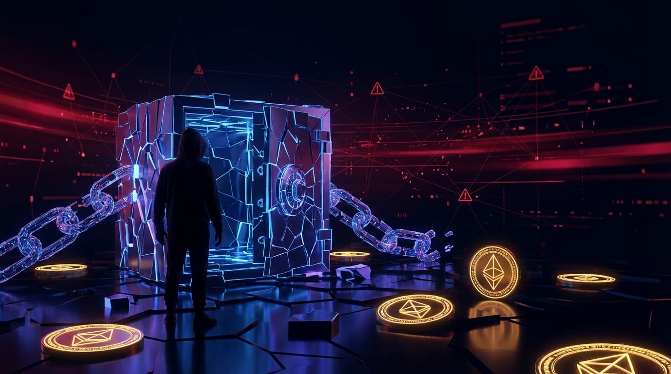 Abstract digital security visualization representing the Bybit hack anniversary