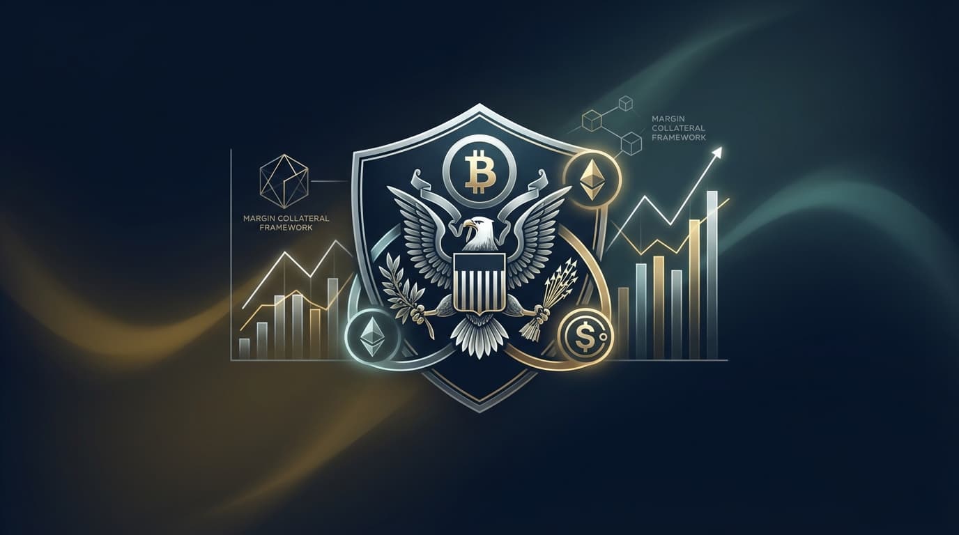 Regulatory document with Bitcoin, Ethereum, and stablecoin symbols representing CFTC margin rules