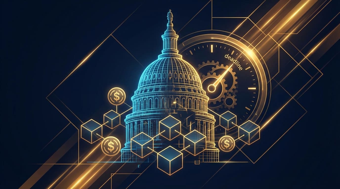 US Capitol building with digital overlay representing crypto regulation and stablecoin legislation