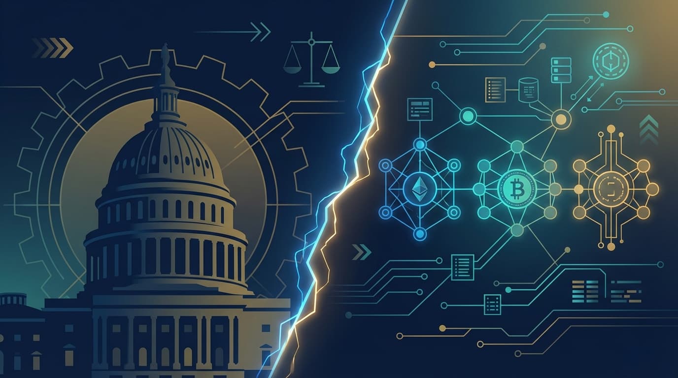 US Capitol building with digital cryptocurrency symbols representing the CLARITY Act regulatory debate