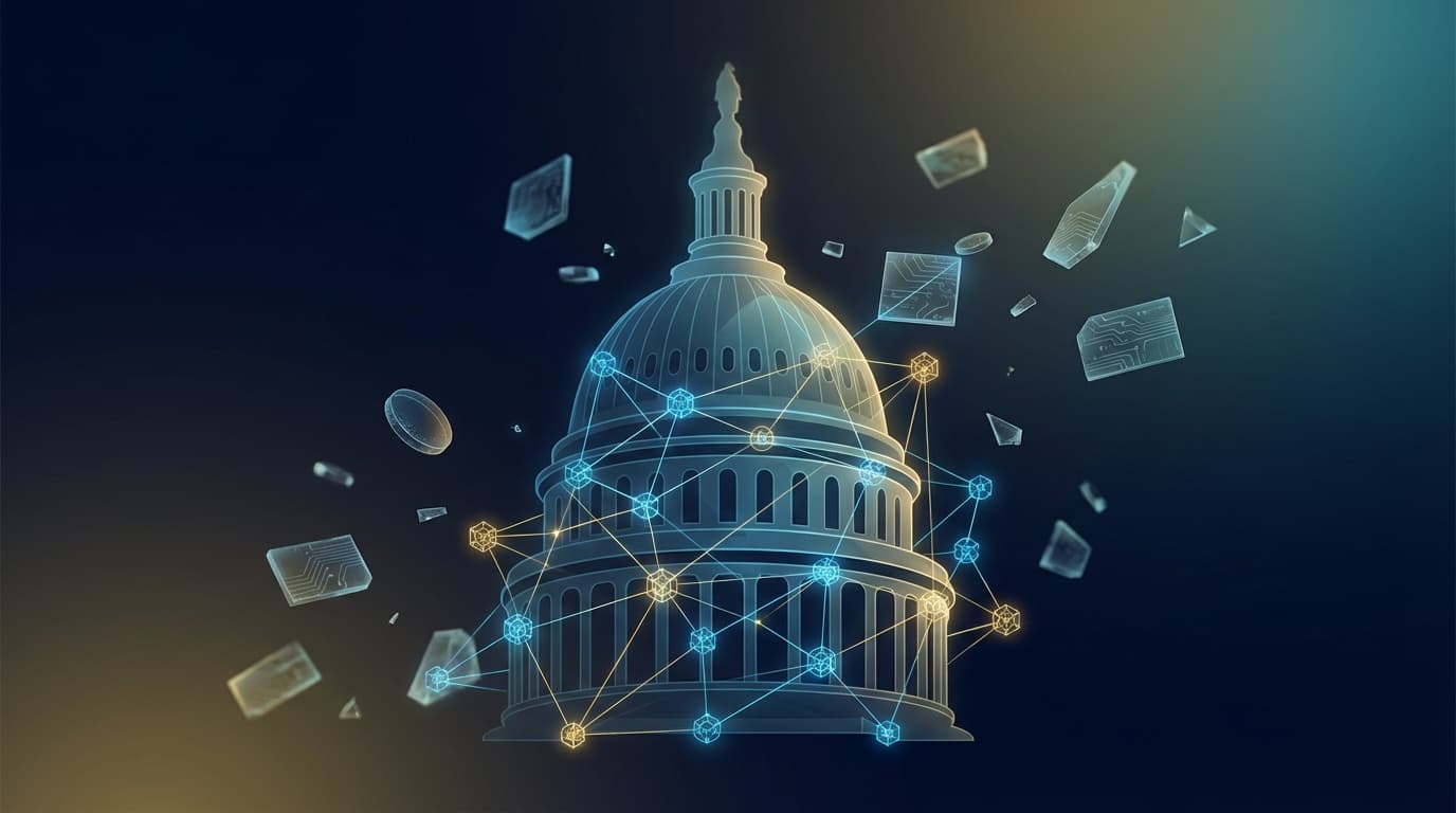 U.S. Capitol building with digital blockchain network overlay representing tokenized securities legislation