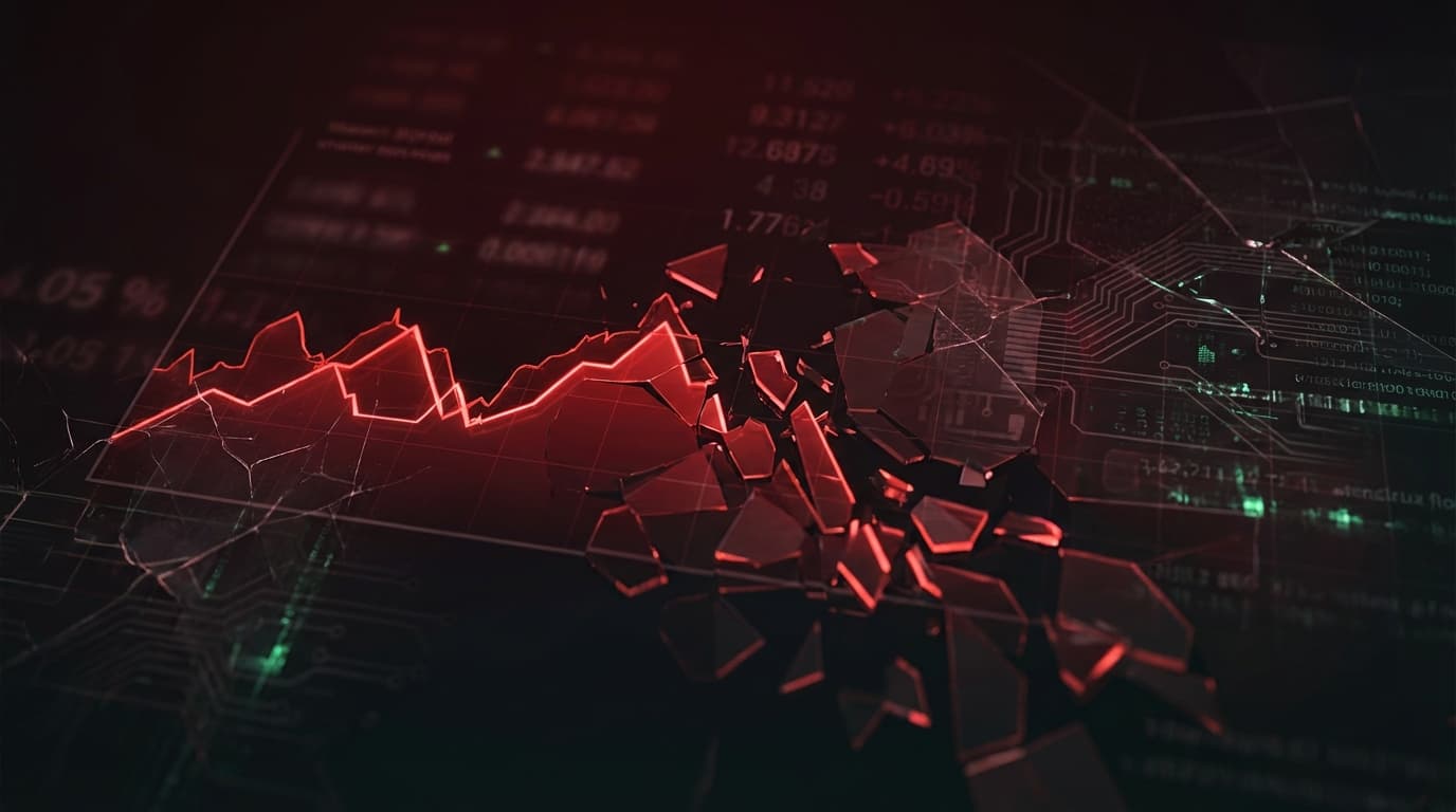 Abstract visualization of extreme fear in cryptocurrency markets with descending red charts and dark atmospheric tones