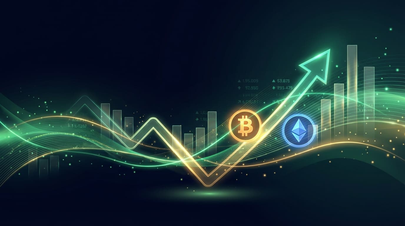 Financial chart showing crypto fund flows reversing from outflows to inflows with upward arrow