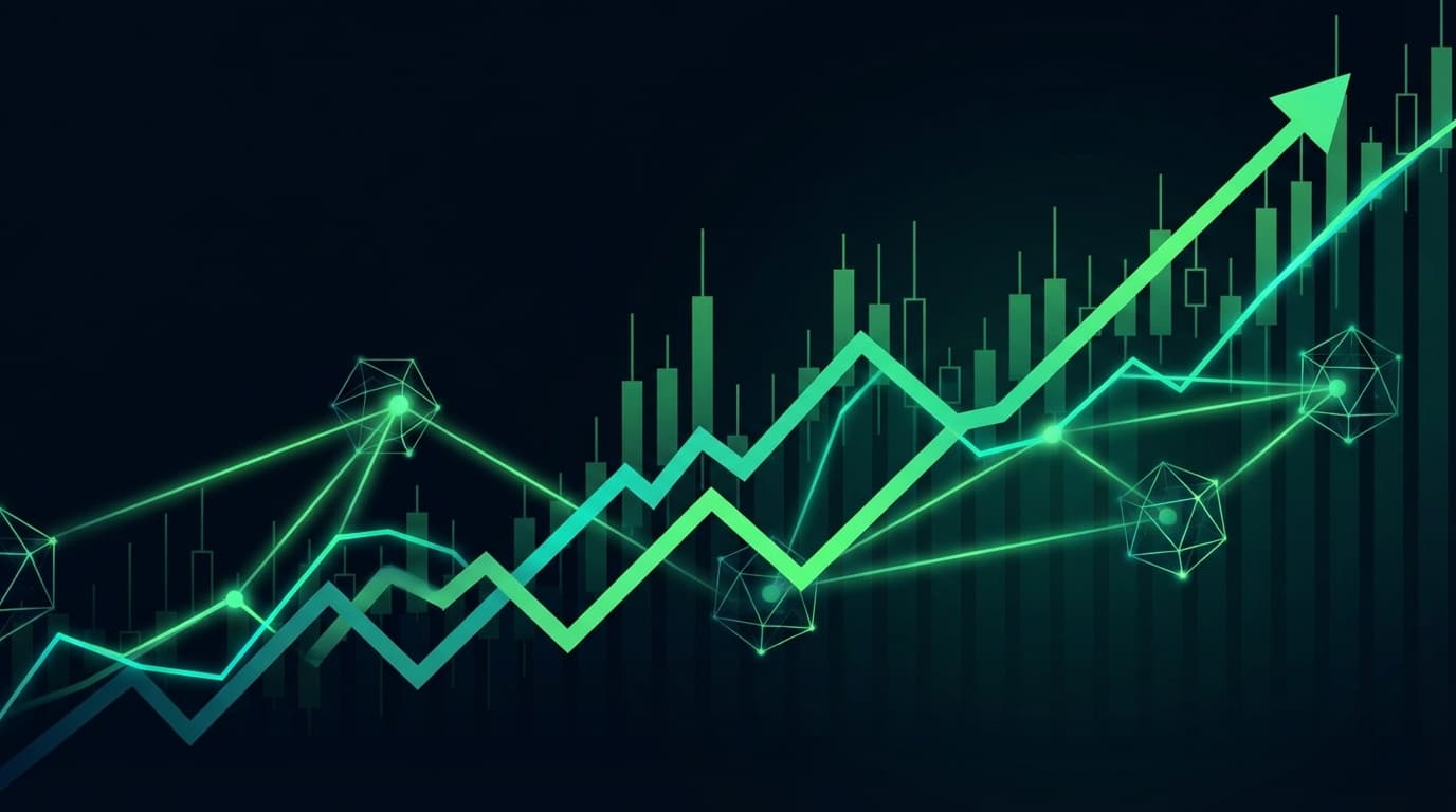 Crypto market chart showing recovery with green candles and altcoin symbols