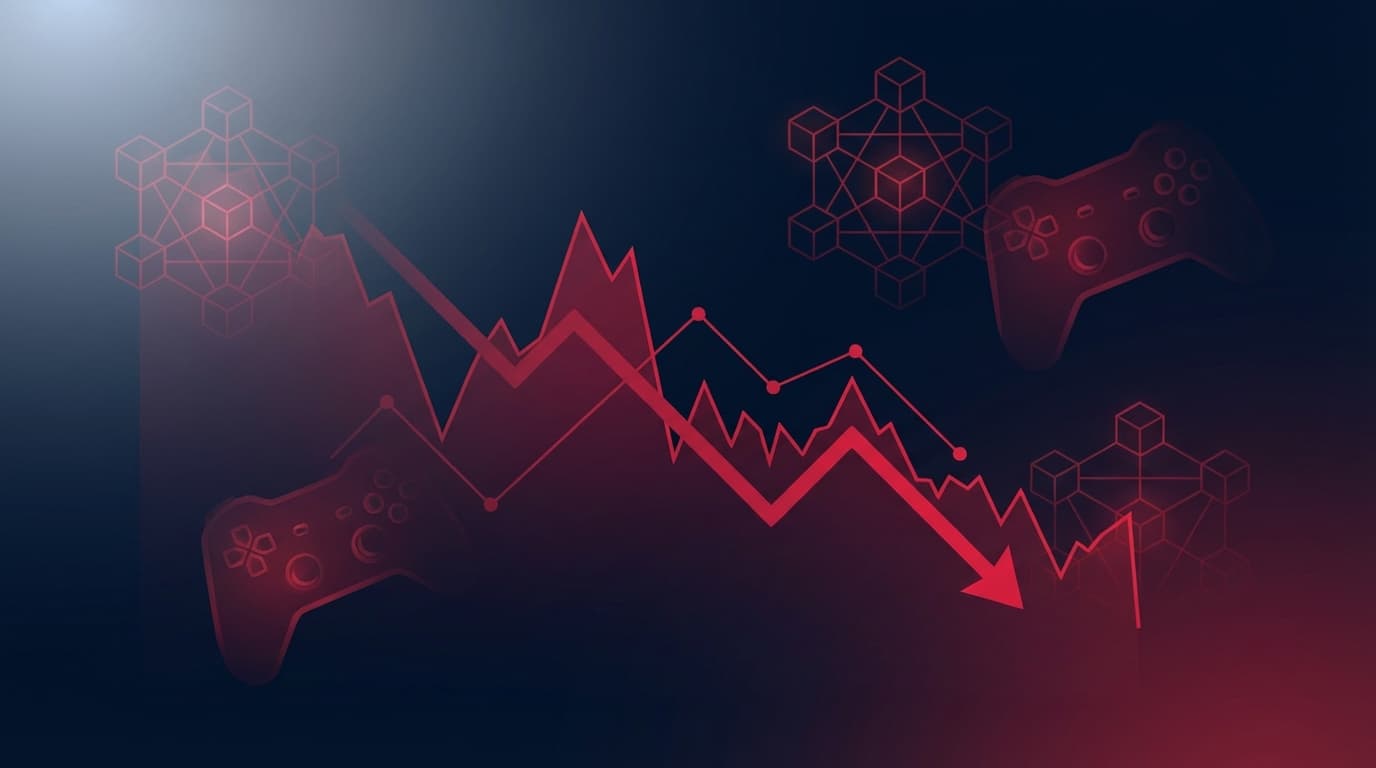 Cryptocurrency market chart showing downward trend with gaming tokens highlighted