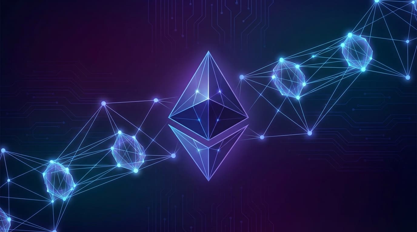 Ethereum logo with staking visualization and Beacon Chain concept