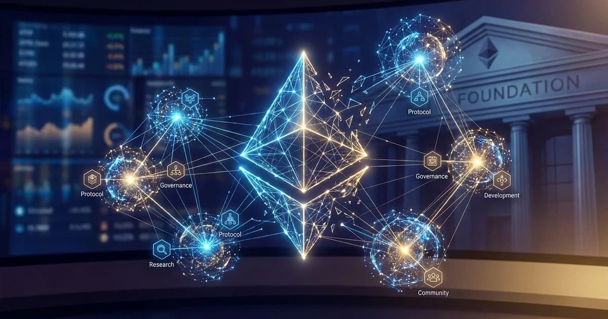 Abstract Ethereum network nodes reorganizing into five focused clusters