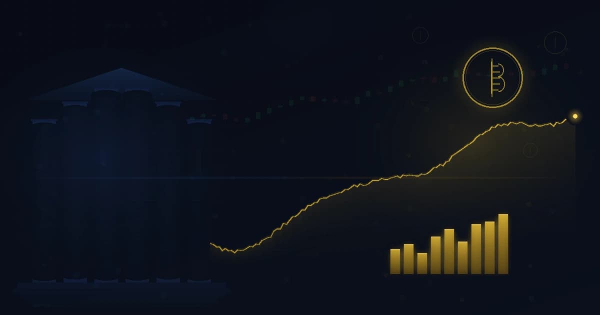 Abstract financial visualization showing Federal Reserve building with Bitcoin and chart overlays