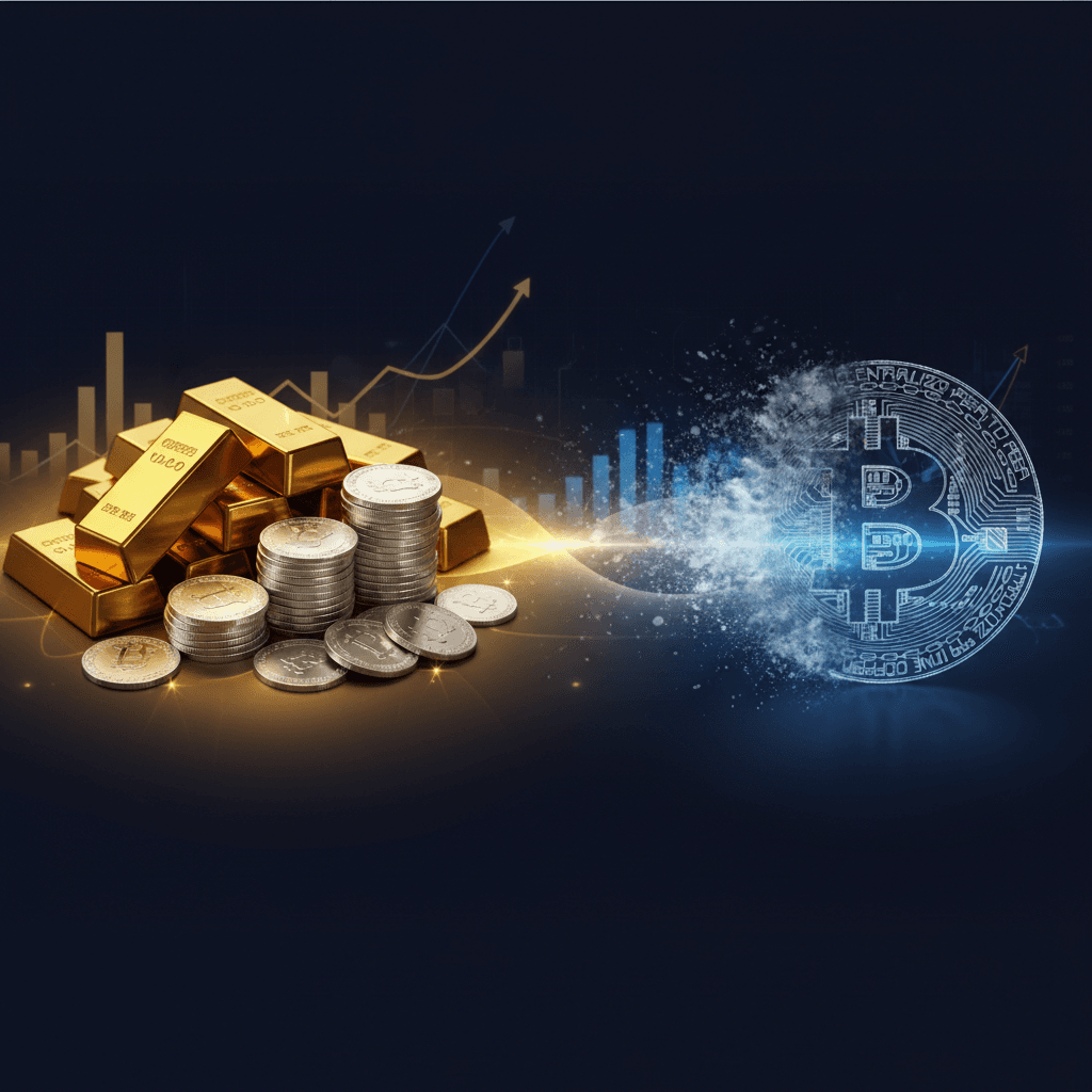 Gold bars and Bitcoin coin representing the safe-haven asset rotation in January 2026