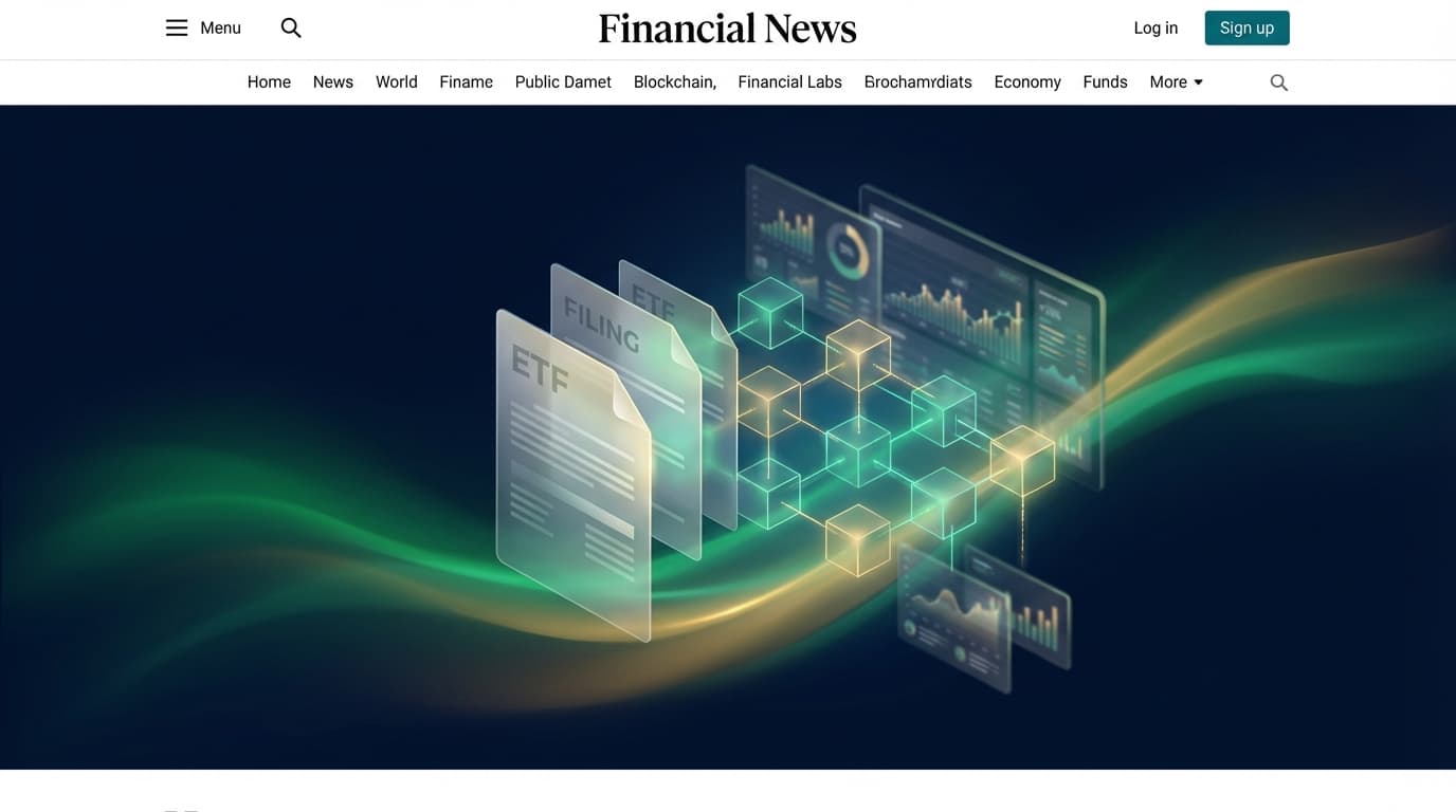 Abstract financial concept with emerald and navy gradients representing institutional crypto ETF filings