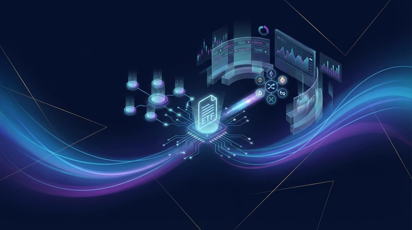 Abstract visualization of institutional ETF filing for decentralized exchange token