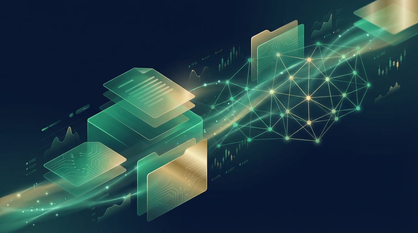 Abstract representation of institutional investment flowing into DeFi through a regulated ETF structure