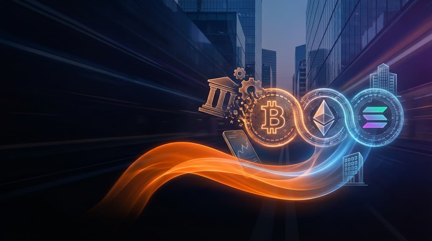 ING bank logo with Bitcoin, Ethereum and Solana cryptocurrency symbols
