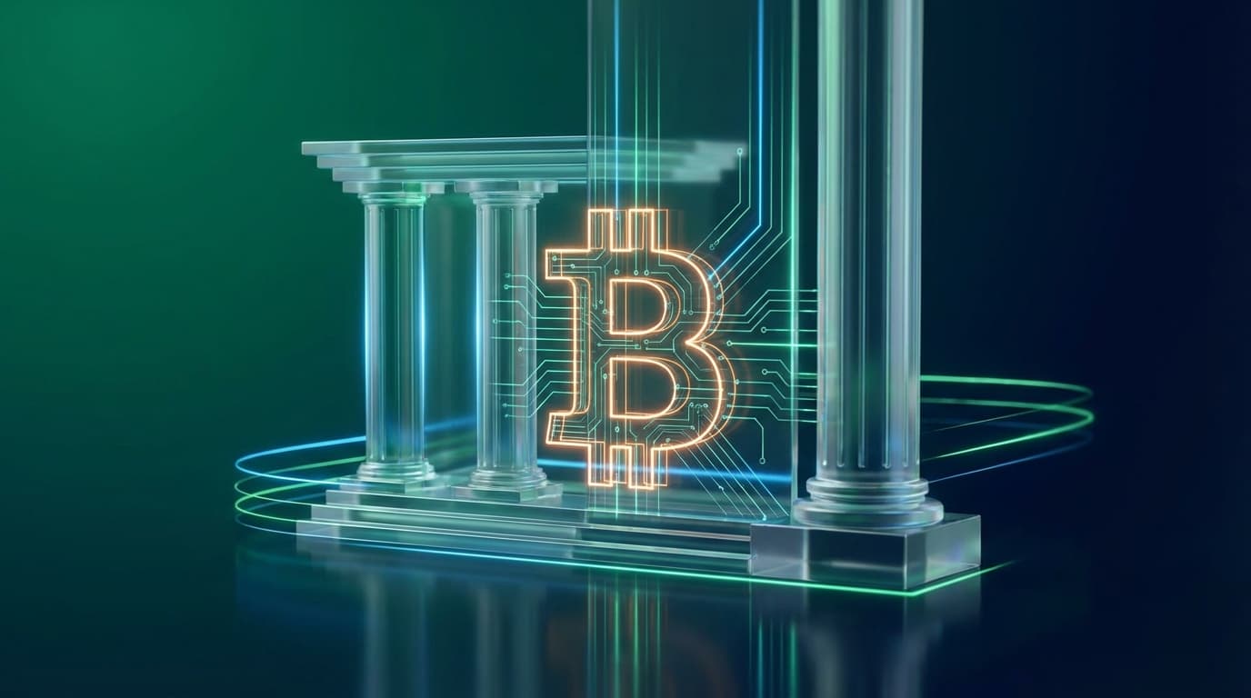 Abstract financial institutional adoption concept with emerald green and dark navy gradient