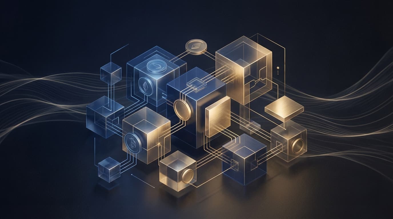 Mastercard logo with blockchain network connections and stablecoin elements