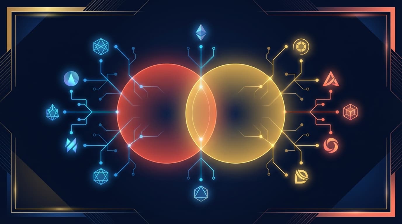 Mastercard logo with blockchain network connections representing the crypto partner program with 85 firms