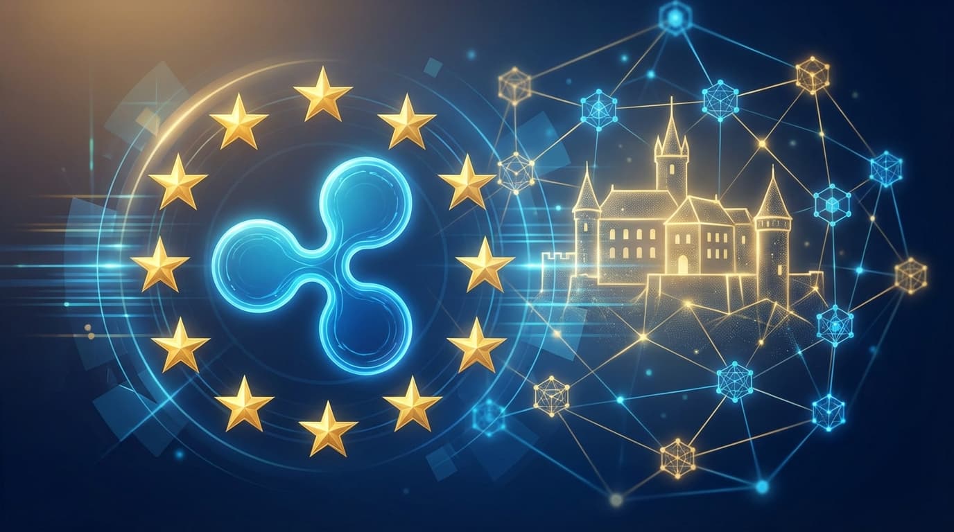 Ripple logo with European Union flag representing regulatory approval
